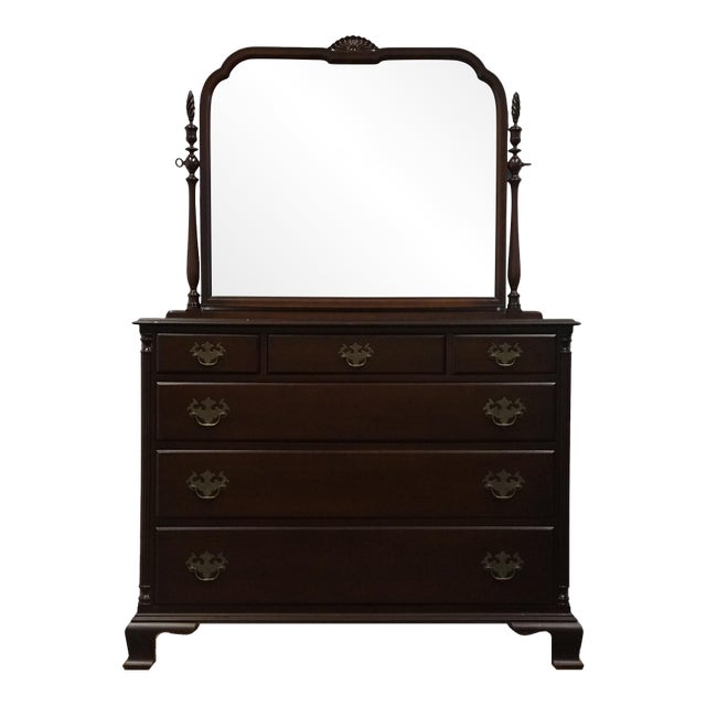 Vintage Antique Solid Mahogany Traditional American Federal Style 47" Chest of Drawers W. Tilt Mirror 577-4 For Sale