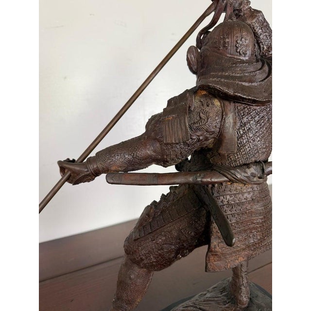 Early 20th Century Japanese Bronze Samurai Warrior Sculpture With Spear, Early 20th Century For Sale - Image 5 of 16