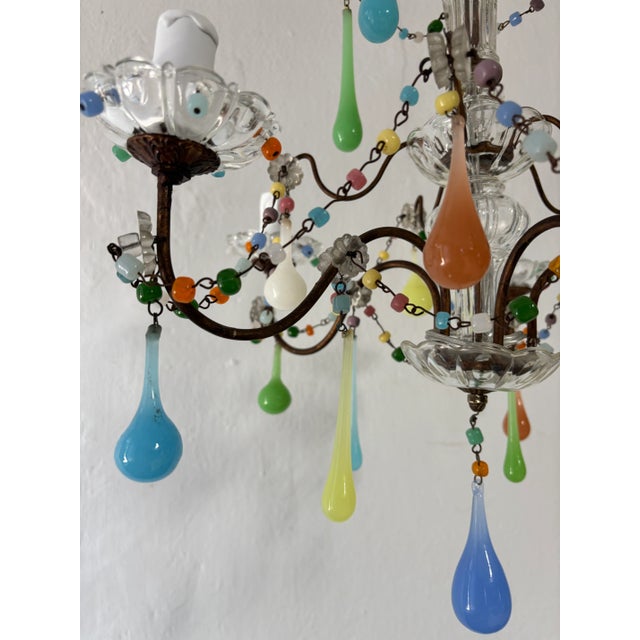 French Rainbow Pastel Confetti Candy Colors Opaline Drops Chandelier, Circa 1920 For Sale - Image 10 of 12