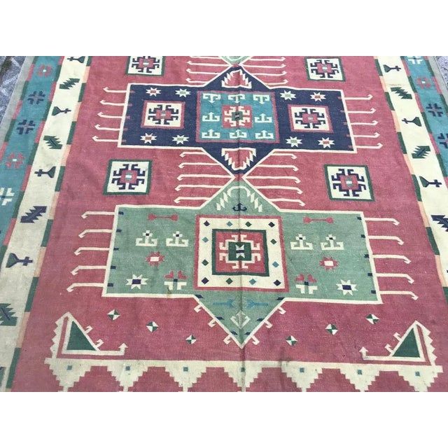 1960s Vintage Indian Durhi Cotton Flat Rug For Sale - Image 5 of 12