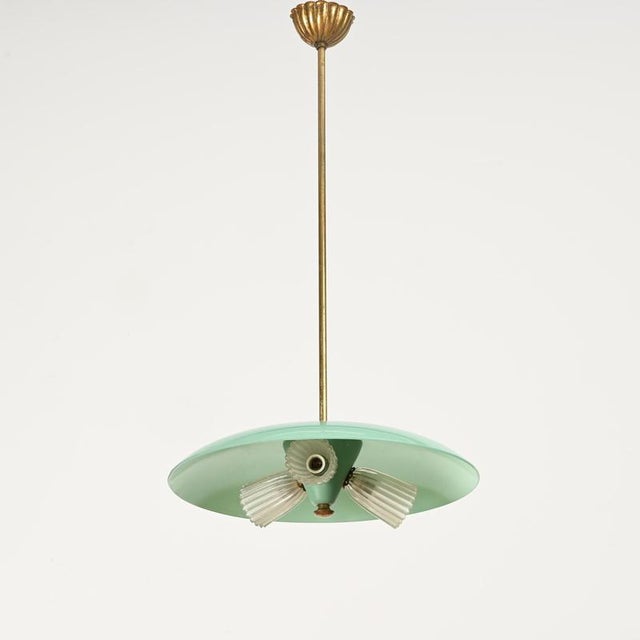 Fontana Arte Chandelier in Turquoise Glass, Brass and Murano Glass, Italy, 1950s For Sale - Image 3 of 15