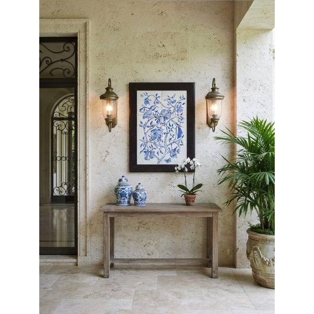Vintage Blue & White Ceramic Tile Wall Panel - Chinoiserie Botanical & Bird Motif For Sale - Image 9 of 12