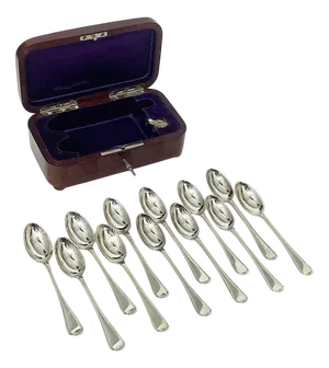 Dutch Silver Tea Spoons in Box by Van Outvorst Junior & Son, Amsterdam, Netherlands, 1917, Set of 12