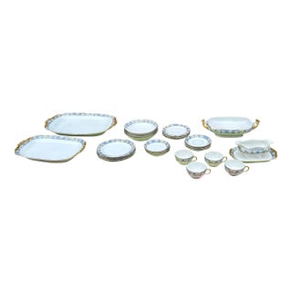 1970s Collection of Ceramic French Plates and Serving Dishes With Floral Details- Set of 28 For Sale