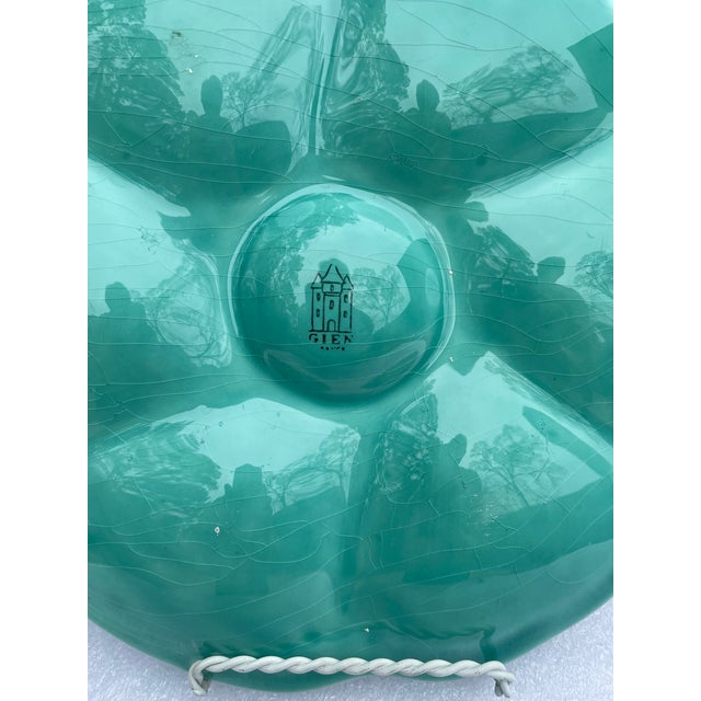 1940s French Gien Turquoise Majolica Oyster Plate For Sale - Image 10 of 13
