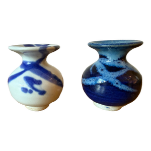 Pair of Mini Blue & White Studio Pottery Vases, Whitefish Pottery