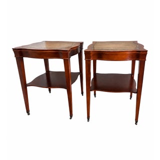 Early Twentieth Century Mahogany and Leather-Top Library Single Shelf Federal Style Side Tables, a Pair For Sale