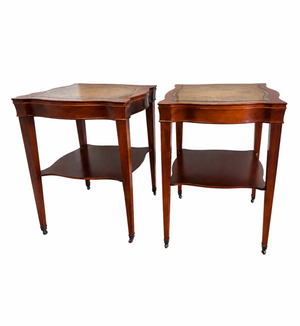 Early Twentieth Century Mahogany and Leather-Top Library Single Shelf Federal Style Side Tables, a Pair