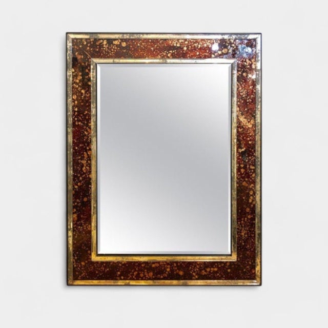 Hollywood Regency, Tortoise Shell Wall, Console, or Pier Mirror, Beveled Glass, Steel, USA, 20th C. This Hollywood Regency...