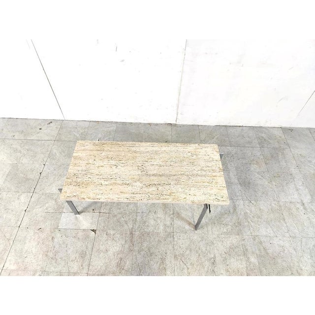 Vintage Travertine and Chrome Coffee Table, 1970s For Sale - Image 9 of 11
