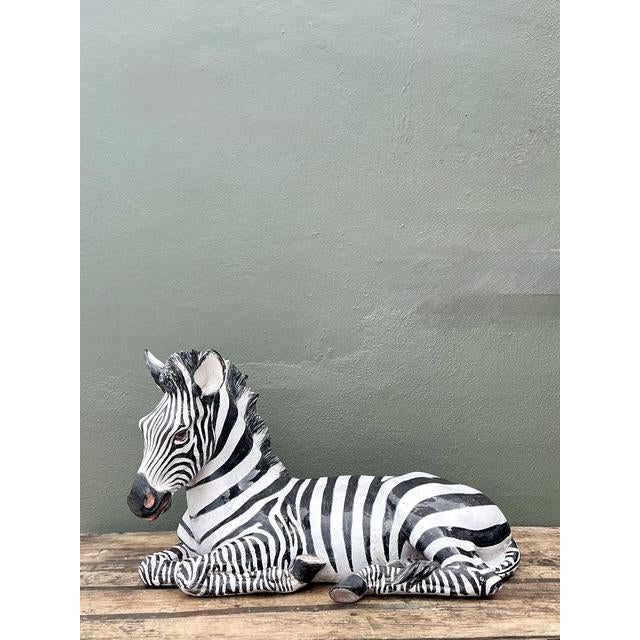 This monumental vintage Italian terracotta zebra is a breathtaking example of Mid-Century animalier art, perfectly...