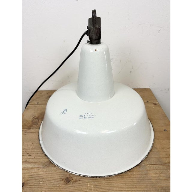 Large Industrial White Enamel Factory Pendant Lamp from Zaos, 1960s For Sale - Image 14 of 18