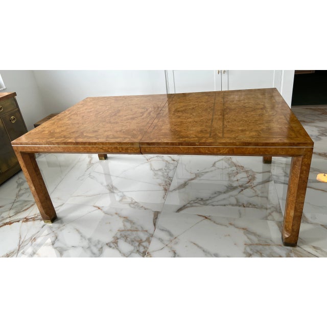 Hollywood Regency Mastercraft Mid-Century Hollywood Regency Burl Wood & Brass Dining Table For Sale - Image 3 of 11