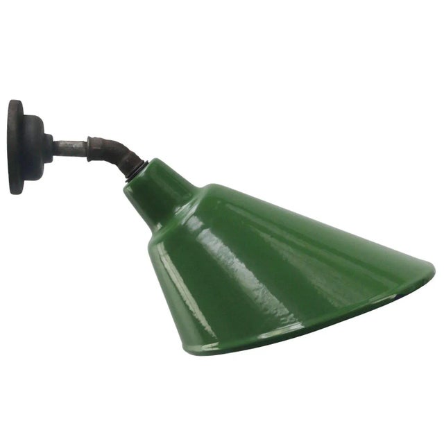 1950s Industrial Green Enamel & Cast Iron Factory Wall Lamp For Sale - Image 5 of 5