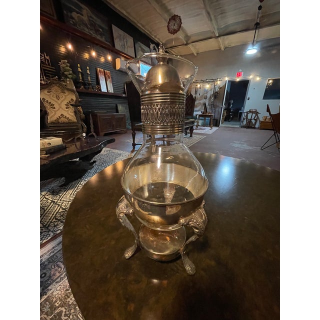 Mid 20th Century Vintage Ornate Silverplate & Glass Coffee Carafe With Warming Stand – 13.5” For Sale - Image 5 of 6