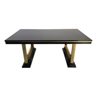Vintage Lacquer and Brass Dining Table, 1970s For Sale