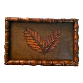 Vintage Bamboo Palm Leaves Tray For Sale