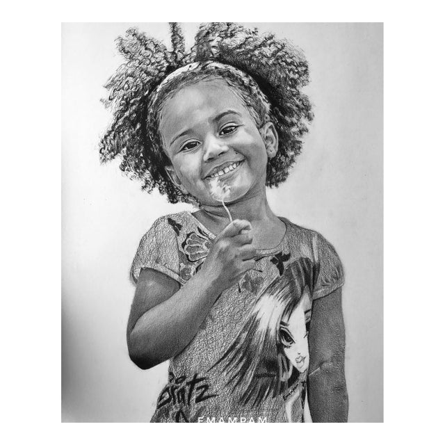 Innocence, Charcoal and Graphite on Paper, Figurative Realism Drawing , Emmanuel Akolo For Sale