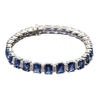 18.87 Ct Natural Sapphire & Diamond Tennis Bracelet For Sale