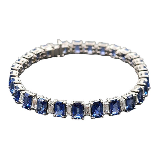 18.87 Ct Natural Sapphire & Diamond Tennis Bracelet For Sale