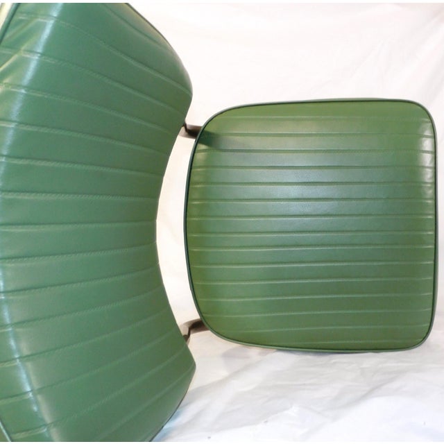 Restored Vintage Cosco Metal Chairs With Dark Sage Green Vinyl Upholstery For Sale - Image 4 of 15