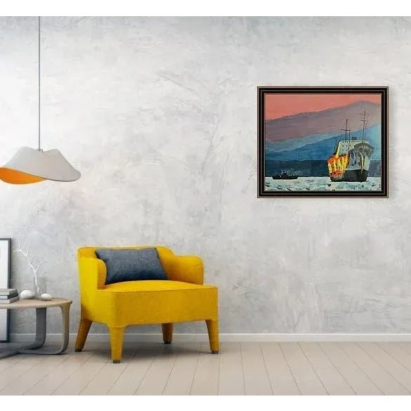 Mediterranean Giclée Late-Century Signed Print on Canvas of Battleship at Sunset on Mediterranean Sea For Sale - Image 3 of 9