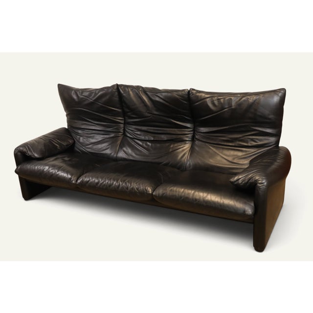 Maralunga 3-Seater Sofa in Black Leather by Vico Magistretti for Cassina, 1970s For Sale - Image 16 of 18