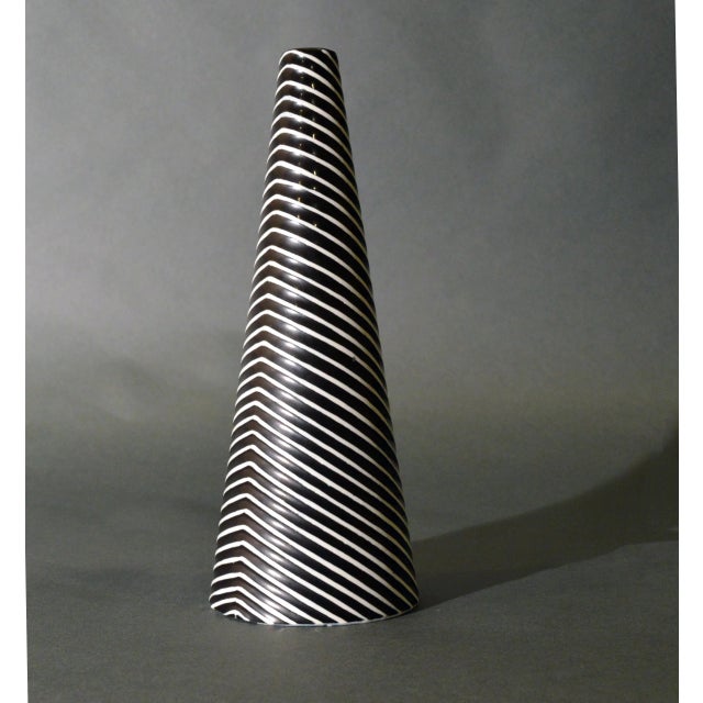 Stig Lindberg Gustavsberg Domino Series Black and White Stoneware Cone Vase, 1950s Swedish Modern Sweden, Designed 1954,...