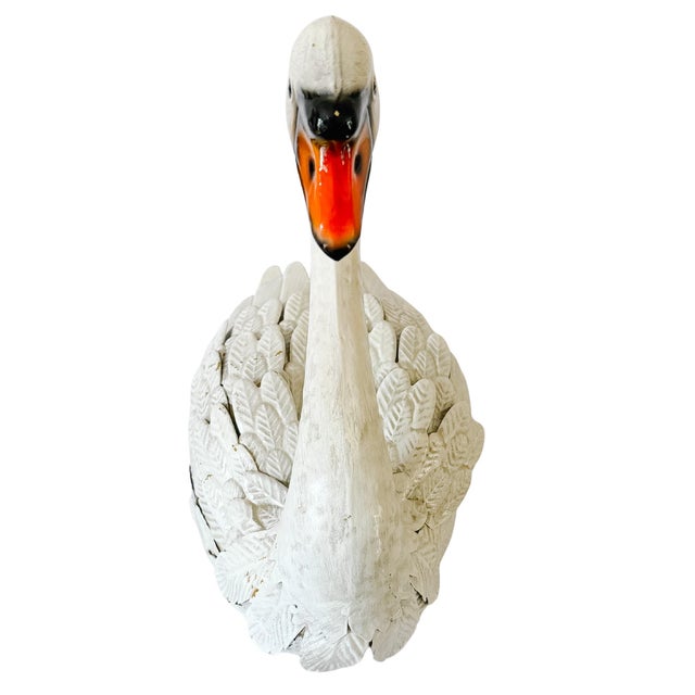 Late 20th Century Shabby Chic White Distressed Sheet Metal Swan Sculptures - A Pair For Sale - Image 11 of 17