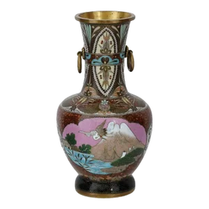 Antique Early Meiji Japanese Cloisonne Enamel Goldstone Mount Fuji Vase