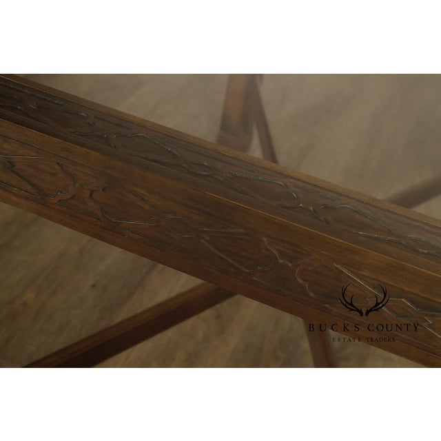 Chinese Chippendale Style Glass Top Mahogany Dining Table For Sale - Image 11 of 18
