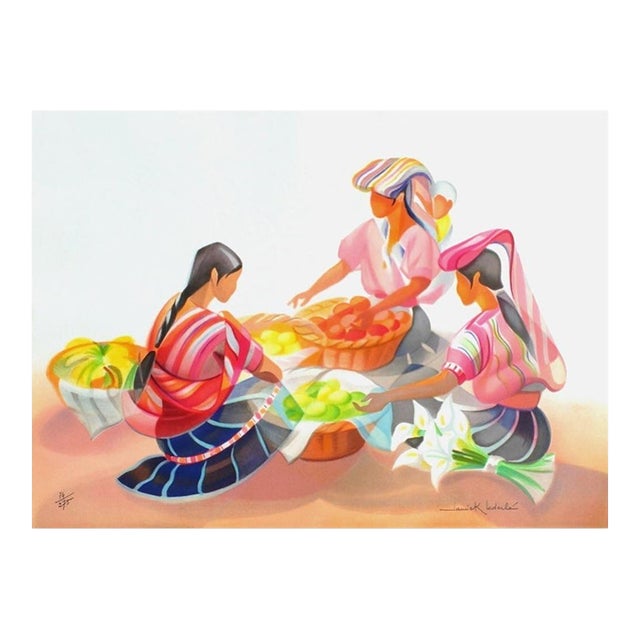 1990 Janick Lederle Pérou - Récolte Des Agrumes Signed Lithograph For Sale