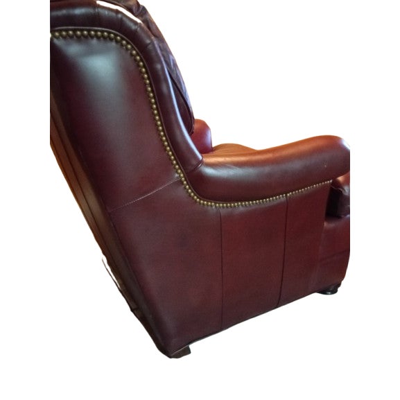 1970s Hancock and Moore Nail Head Leather Chair and Ottoman For Sale - Image 4 of 9