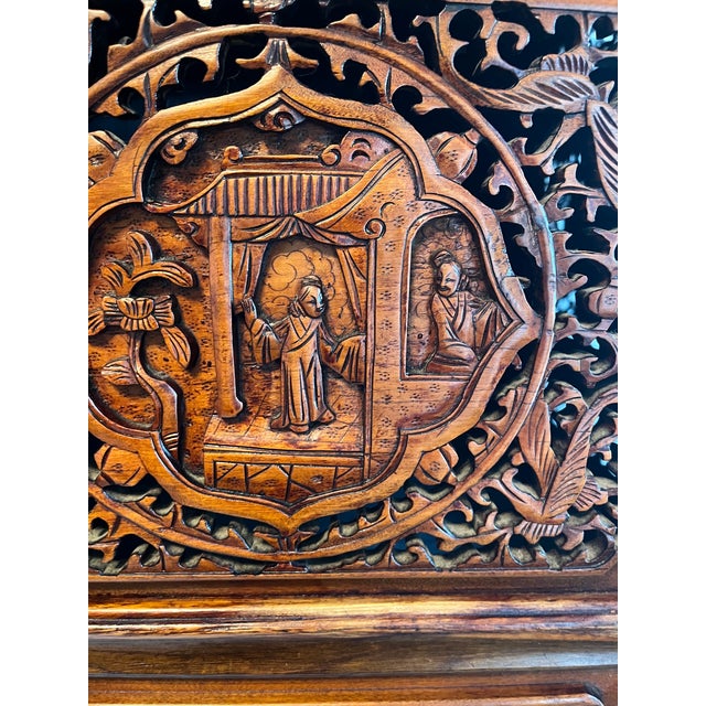 Chinese Antique Chinese Carved Wooden Wedding Cabinet For Sale - Image 3 of 18