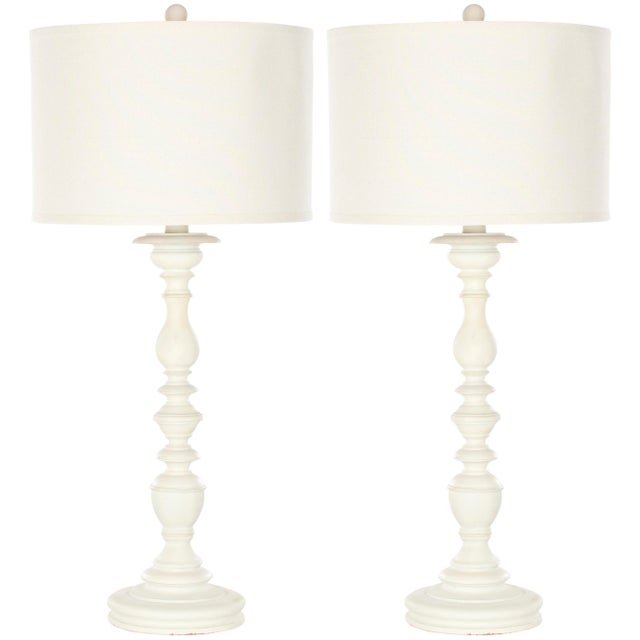 Textile 32.5 Inch H Candlestick Table Lamp in Cream - a Pair For Sale - Image 7 of 7