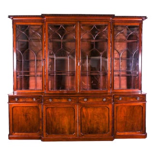 Large 19th Century Regency Flame Mahogany Four Door Breakfront Bookcase For Sale