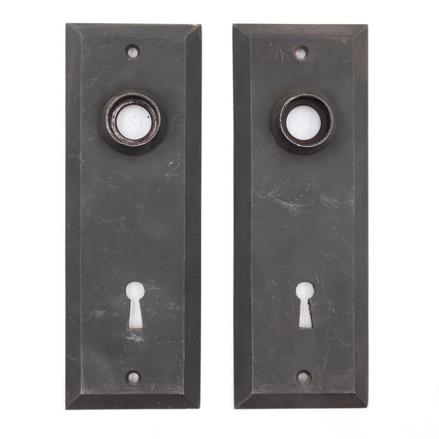 Vintage Classic Black Ceramic & Cast Iron Door Knob Set For Sale - Image 4 of 6
