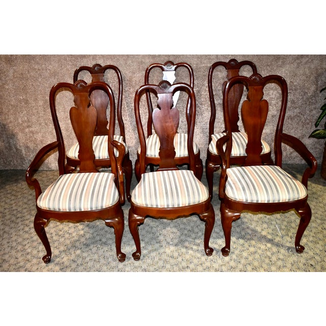 1980s Ethan Allen Queen Anne Style Mahogany Dining Chairs Set Of