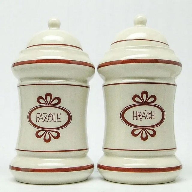 Cream Art Deco Grains Container, Czechoslovakia, 1950s, Set of 2 For Sale - Image 8 of 10