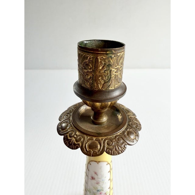 Antique Victorian Signed Porcelain & Brass Sevres Candle Holder, Painted Lady For Sale - Image 9 of 14