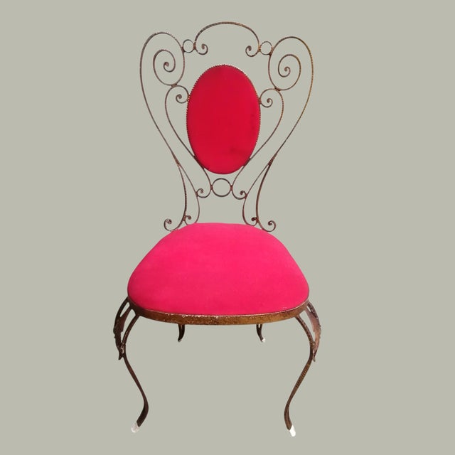 1950s Wrought Iron Hallway Mirror with Marble and Chair with Floral Motif attributed to Pier Luigi Colli, 1960s, Set of 2 For Sale - Image 5 of 8