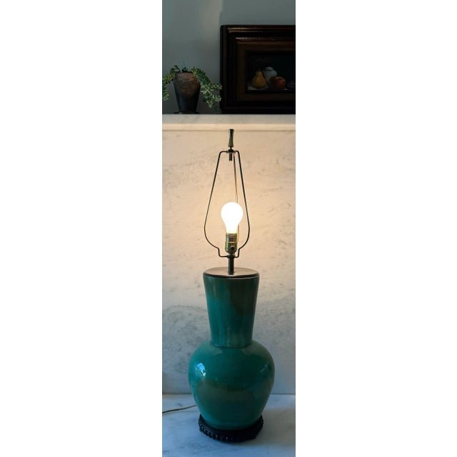 Large Vintage Teal Glazed Ceramic Table Lamp For Sale - Image 9 of 9