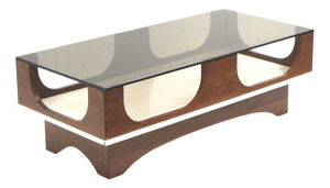 Vintage Space Age Coffee Table with Smoked Glass and Wenge Wood Top, 1970s
