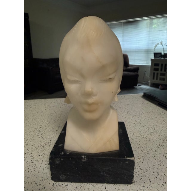 1960s Early 20th Century Italian Marble Bust of Girl Child Italian Art Deco Alabaster For Sale - Image 5 of 7