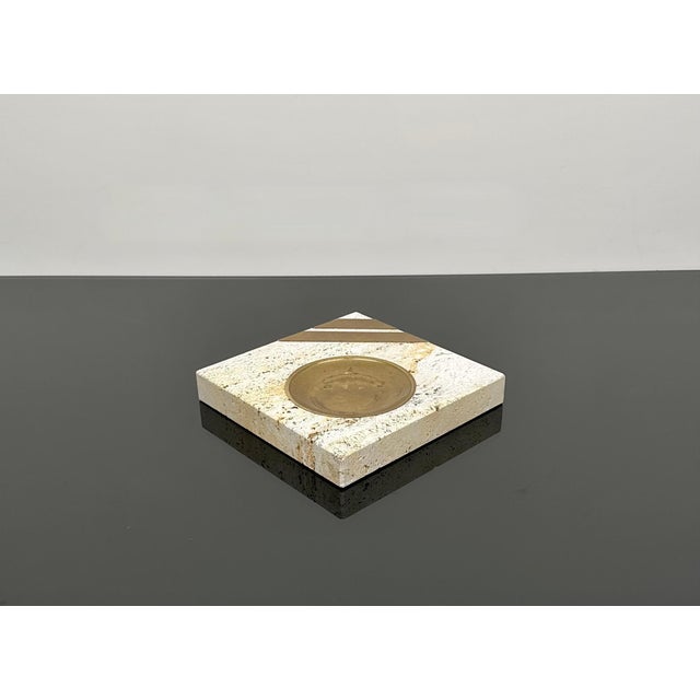 Squared Ashtray in Travertine and Brass attributed to Fratelli Mannelli, Italy, 1970s For Sale - Image 4 of 15