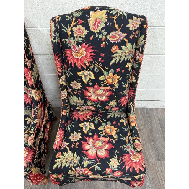 Vintage Queen Anne Style Wingback Lounge Chairs - Pair For Sale - Image 9 of 17