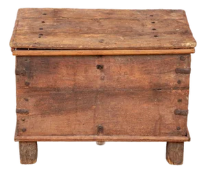 Antique Oak Chest, 19th Century or Earlier, With Early Iron Hardware, Hinged Lid and Block Feet