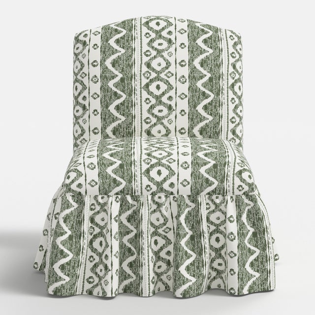 Spritely Home Ashburn Ruffle Slipper Chair in Linny Ikat Sage For Sale - Image 4 of 7