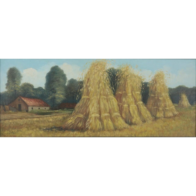 Robert Azensky Fine Art is pleased to offer this Mid Century Landscape in Oil on Canvas "After the Harvest" Wonderful mid...