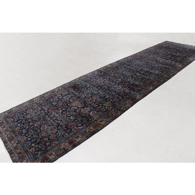 Traditional Vintage Turkish Floral Wool Gallery Runner in Blue by Rug & Kilim, 1950-1959, Turkey For Sale - Image 3 of 13